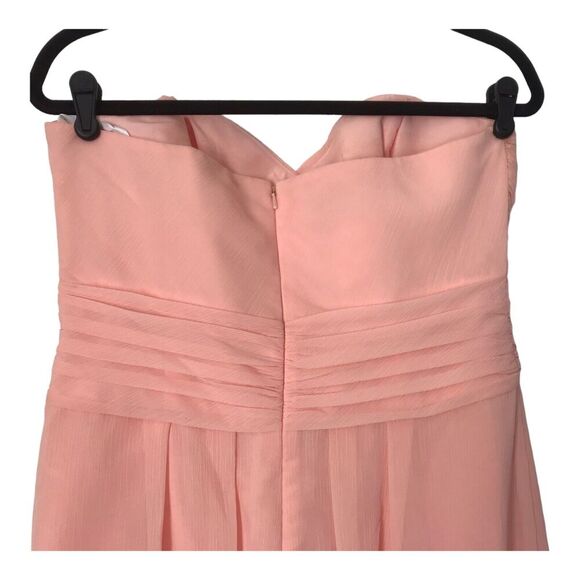 Davids Bridal Dress Sz 12 Peach Ruched Organza Strapless Formal Prom Bridesmaid - Picture 7 of 13